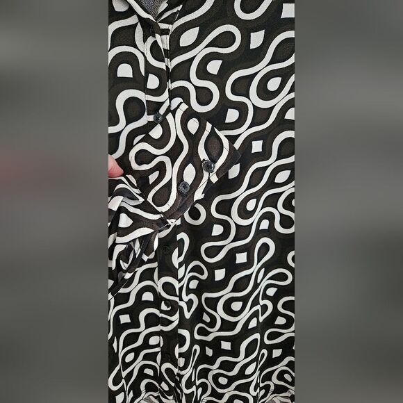 Amisu Brown, Black and White Patterned Women's Top - Picture 3 of 4